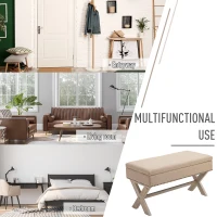 HOMCOM 35.75" Storage Ottoman, Upholstered Storage Bench with Hidden Space, Nailhead Trim and X-Shaped Wood Legs, for Living Room, Entryway, Bedroom, Beige(m-5)