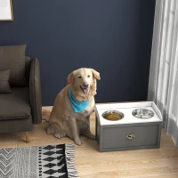 PawHut Elevated Large Dog Feeding Station with Storage Drawer, Brown, for Easy Meal Access(m-1)