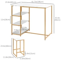 HOMCOM 3 Piece Bar Table and Chairs Set, Kitchen Table and 2 Bar Stools for Dining Room, Living Room, Small Space, White(m-3)