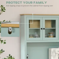 HOMCOM Kitchen Pantry Storage Cabinet with Microwave Stand, 71" Modern Kitchen Hutch with Glass Doors, Storage Drawers and Adjustable Shelves for Dining Room, Light Blue(m-6)