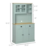 HOMCOM Kitchen Pantry Storage Cabinet with Microwave Stand, 71" Modern Kitchen Hutch with Glass Doors, Storage Drawers and Adjustable Shelves for Dining Room, Light Blue(m-3)