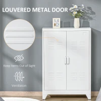 HOMCOM Metal Storage Cabinet, Industrial Sideboard Buffet Cabinet with 2 Louvered Doors, Adjustable Shelves, White(m-5)