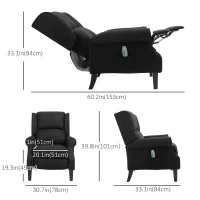 HOMCOM Vibrating Massage Sofa Chair Suede Adjustable Recliner Armchair with Extendable Footrest, Side Pocket for Dining Living Room, Black(m-3)