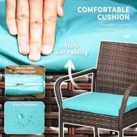 Outsunny 5-Piece Wicker Bar Set, Patio Bar Table Chair with Parasol Hole for Poolside, 31.5"x31.5"x39.8", Brown(m-5)