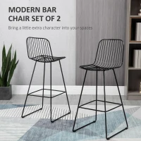 HOMCOM Modern Bar Stools, Metal Wire Bar Height Barstools, 30" Seat Height Bar Chairs for Kitchen with Back and Footrest, Set of 4, Black(m-4)