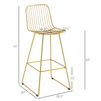 HOMCOM Modern Bar Stools, Metal Wire Bar Height Barstools, 30" Seat Height Bar Chairs for Kitchen with Back and Footrest, Set of 4, Gold(m-3)