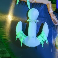 HOMCOM 7ft Halloween Inflatables, Skeleton Pirate Ship, Outdoor Blow Up Yard Decoration with Build-in LED(m-8)