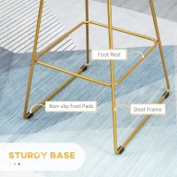 HOMCOM Modern Bar Stools, Metal Wire Bar Height Barstools, 30" Seat Height Bar Chairs for Kitchen with Back and Footrest, Set of 4, Gold(m-6)