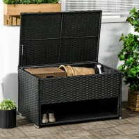Outsunny Outdoor Deck Box & Shoe Storage, PE Rattan Wicker Towel Rack with Liner for Indoor, Outdoor, Patio Furniture Cushions, Pool, Garden Tools, Black(m-2)