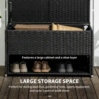 Outsunny Outdoor Deck Box & Shoe Storage, PE Rattan Wicker Towel Rack with Liner for Indoor, Outdoor, Patio Furniture Cushions, Pool, Garden Tools, Black(m-4)