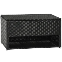 Outsunny Outdoor Deck Box & Shoe Storage, PE Rattan Wicker Towel Rack with Liner for Indoor, Outdoor, Patio Furniture Cushions, Pool, Garden Tools, Black(m-1)