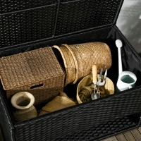 Outsunny Outdoor Deck Box & Shoe Storage, PE Rattan Wicker Towel Rack with Liner for Indoor, Outdoor, Patio Furniture Cushions, Pool, Garden Tools, Black(m-7)