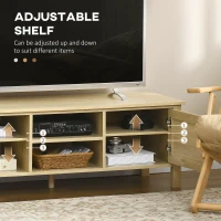 HOMCOM Boho TV Stand for 60 Inch Television, Entertainment Center with Rattan Door, Adjustable Shelf, and Storage Cabinets, Wood TV Console Cabinet for Living Room, Bedroom, Natural Wood(m-7)