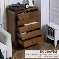 HOMCOM Tall Dresser for Bedroom, 6 Drawer Dresser, Chest of Drawers with Bamboo Frame, Brown(m-5)