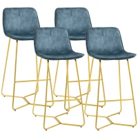 HOMCOM Bar Height Bar Stools, Velvet-Touch Fabric Bar Chairs, 30.25" Seat Height Stools with Gold-Tone Metal Legs for Dining Area, Home Bar, Set of 4, Blue(m-1)
