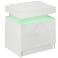 HOMCOM Nightstand, Bedside Table with LED Lights and 2 Drawers for Bedroom, Living Room, White(m-2)
