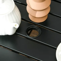 Outsunny 5-Piece Wicker Bar Set, Patio Bar Table Chair with Parasol Hole for Poolside, 31.5"x31.5"x39.8", Brown(m-8)