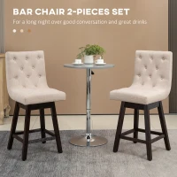 HOMCOM Counter Height Bar Stools, Swivel Bar Chairs, 25.5" High Fabric Tufted Breakfast Barstools for Kitchen, Set of 4, Beige(m-4)