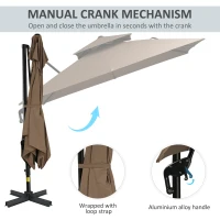 Outsunny 10ft Offset Patio Umbrella with Base, Double Top Hanging Aluminum Cantilever Umbrella with 360-degree Rotation, Easy Tilt, 8 Ribs, Crank, Cross Base, Cover, Strap, Coffee(m-7)