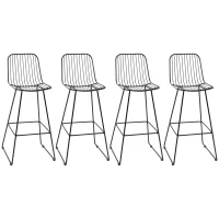 HOMCOM Modern Bar Stools, Metal Wire Bar Height Barstools, 30" Seat Height Bar Chairs for Kitchen with Back and Footrest, Set of 4, Black(m-1)