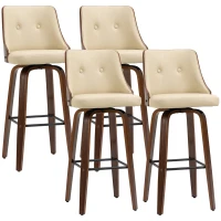HOMCOM Bar Height Bar Stools, PU Leather Swivel Barstools with Footrest and Tufted Back, Set of 4, Beige(m-1)