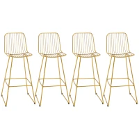 HOMCOM Modern Bar Stools, Metal Wire Bar Height Barstools, 30" Seat Height Bar Chairs for Kitchen with Back and Footrest, Set of 4, Gold(m-1)