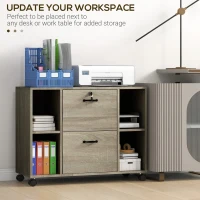 Vinsetto Lateral Filing Cabinet with Wheels and Lockable Drawer, File Cabinet, Mobile Printer Stand with Open Shelves for Letter and A4 Size Documents, Grey(m-4)