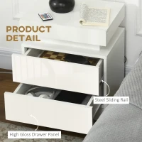HOMCOM Nightstand, Bedside Table with LED Lights and 2 Drawers for Bedroom, Living Room, White(m-7)