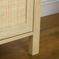 HOMCOM Boho TV Stand for 60 Inch Television, Entertainment Center with Rattan Door, Adjustable Shelf, and Storage Cabinets, Wood TV Console Cabinet for Living Room, Bedroom, Natural Wood(m-9)