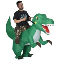 HOMCOM Halloween Inflatable Costume, Ride on Dinosaur Costumes for Adults, Funny Blow up Costume for Party, Cosplay, Green(m-1)