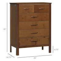 HOMCOM Tall Dresser for Bedroom, 6 Drawer Dresser, Chest of Drawers with Bamboo Frame, Brown(m-3)