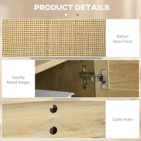 HOMCOM Boho TV Stand for 60 Inch Television, Entertainment Center with Rattan Door, Adjustable Shelf, and Storage Cabinets, Wood TV Console Cabinet for Living Room, Bedroom, Natural Wood(m-6)