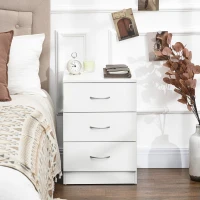 HOMCOM Bedside Table with 3 Drawers, Modern Wood Nightstand, Side Table with Anti-tipping Design for Bedroom, White(m-7)