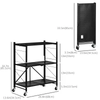 HOMCOM 3 Tier Utility Cart, Kitchen Rolling Cart with Lockable Wheels, Multifunctional Storage Shelves for Living Room, Black(m-3)