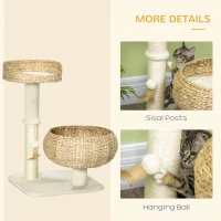 PawHut 28" Elevated Cat Bed with Sisal Scratching Post for Indoor Kitties, Modern Cat Tree with Cute Basket Design, Small Cat Tree with Fun Ball Toy(m-5)
