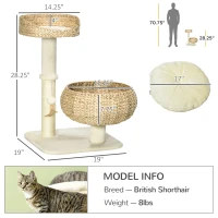 PawHut 28" Elevated Cat Bed with Sisal Scratching Post for Indoor Kitties, Modern Cat Tree with Cute Basket Design, Small Cat Tree with Fun Ball Toy(m-3)