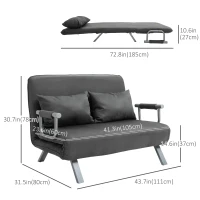 HOMCOM Two Person Convertible Sleeper Sofa Double Lounge Chair Leisure Recliner 5 Position Adjustable Couch Folding Home Office w/ Pillow Grey(m-3)