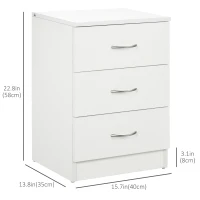 HOMCOM Bedside Table with 3 Drawers, Modern Wood Nightstand, Side Table with Anti-tipping Design for Bedroom, Set of 2, White(m-3)