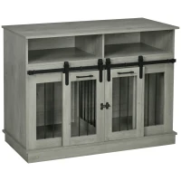 PawHut Dog Crate Furniture for Large Small Dogs, Double Dog Kennel, Gray(m-1)