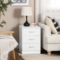 HOMCOM Bedside Table with 3 Drawers, Modern Wood Nightstand, Side Table with Anti-tipping Design for Bedroom, Set of 2, White(m-1)