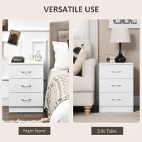 HOMCOM Bedside Table with 3 Drawers, Modern Wood Nightstand, Side Table with Anti-tipping Design for Bedroom, White(m-5)