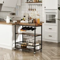 HOMCOM 3-Tier Kitchen Cart on Wheels with Removable Tray, Wine Racks, Glass Holders Rustic Brown(m-1)