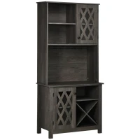 HOMCOM 72" Kitchen Pantry, Buffet with Hutch, Cupboard for Microwave, 2 Door Cabinets, Wine Glasses Rack, Wine Rack, Dark Grey(m-1)