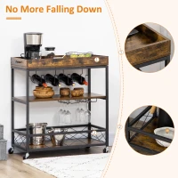 HOMCOM 3-Tier Kitchen Cart on Wheels with Removable Tray, Wine Racks, Glass Holders Rustic Brown(m-7)