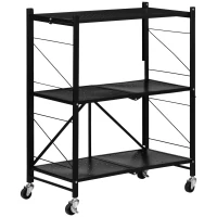 HOMCOM 3 Tier Utility Cart, Kitchen Rolling Cart with Lockable Wheels, Multifunctional Storage Shelves for Living Room, Black(m-2)