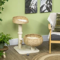 PawHut 28" Elevated Cat Bed with Sisal Scratching Post for Indoor Kitties, Modern Cat Tree with Cute Basket Design, Small Cat Tree with Fun Ball Toy(m-7)