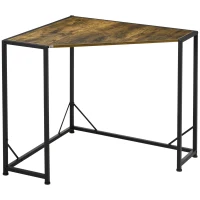 HOMCOM Space-Saving Corner Desk, Small Computer Desk with Metal Frame, Writing Desk for Home Office, Small Spaces, Rustic Brown(m-1)
