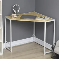 HOMCOM Space-Saving Corner Desk, Small Computer Desk with Metal Frame, Writing Desk for Home Office, Small Spaces, Natural(m-2)