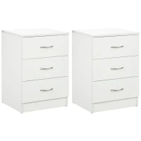 HOMCOM Bedside Table with 3 Drawers, Modern Wood Nightstand, Side Table with Anti-tipping Design for Bedroom, Set of 2, White(m-2)