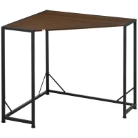 HOMCOM Space-Saving Corner Desk, Small Computer Desk with Metal Frame, Writing Desk for Home Office, Small Spaces, Dark Walnut(m-1)